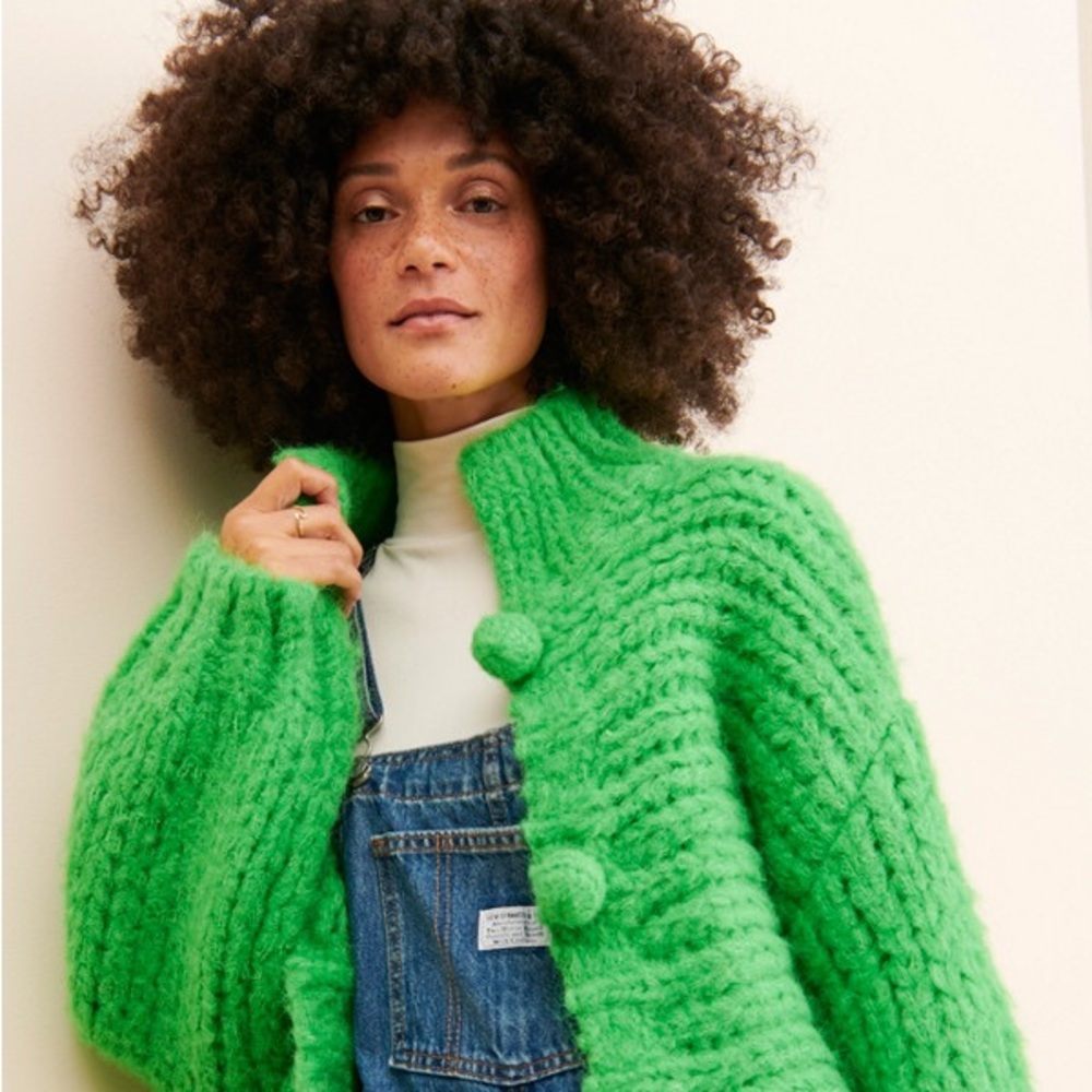 Le Lies Green Handknit Pom Pom Sweater